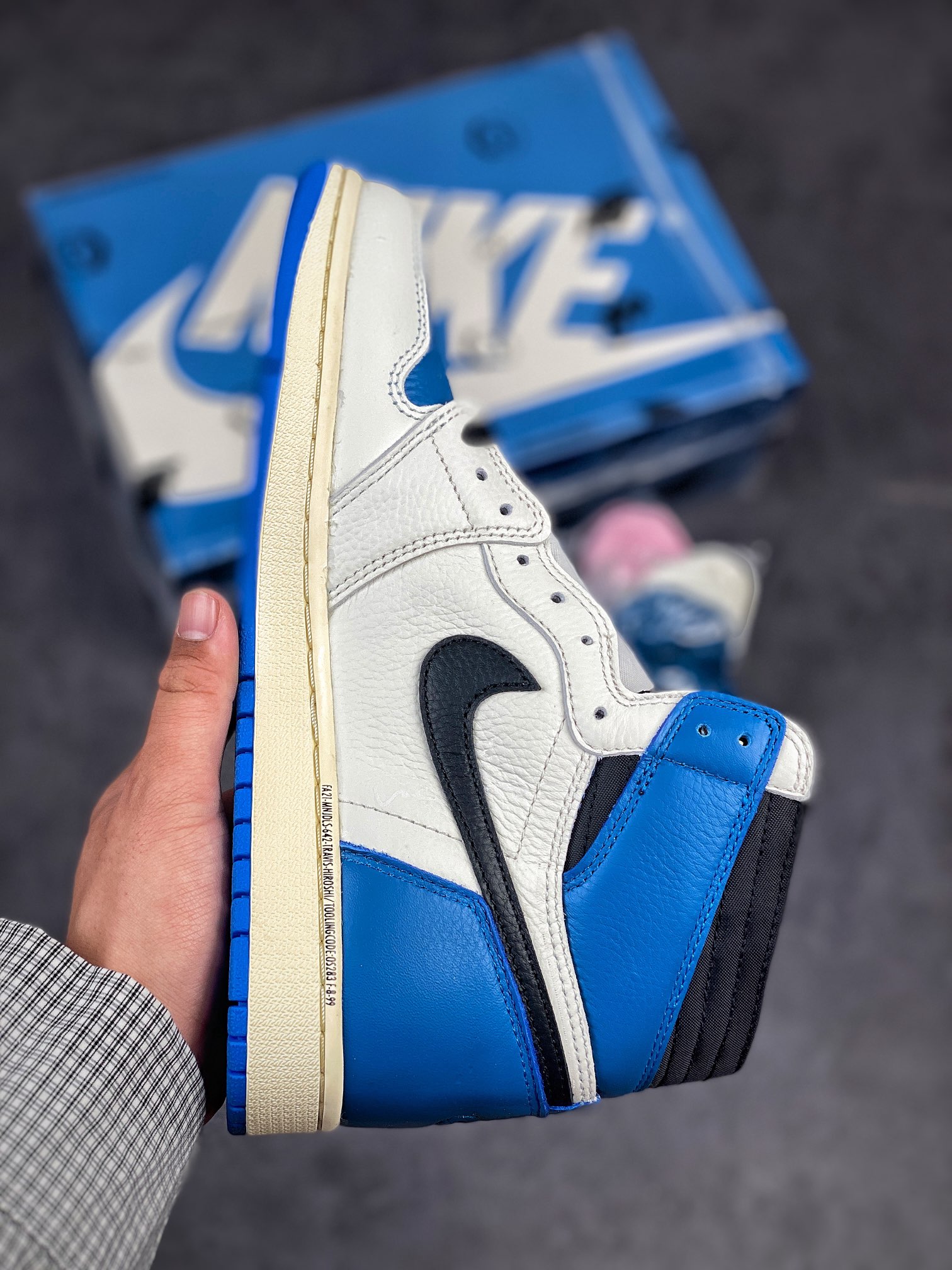 Fragment Design x Travis Scott x Air Jordan 1 Retro High 'Sail Black Military Blue' DH3227-105